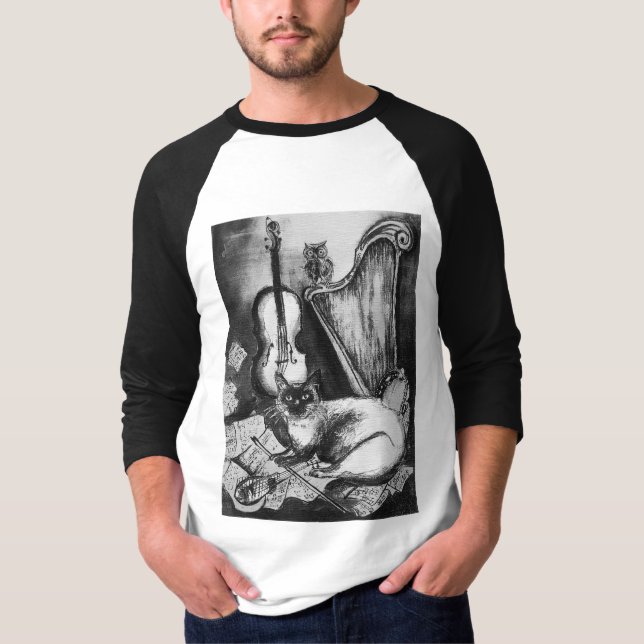 MUSICAL CAT, Black and White T Shirt (Framsida)