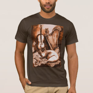 MUSICAL CAT, Brown and White Tee Shirt