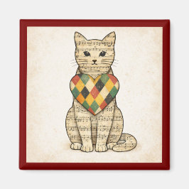 Musical Cat Collage with Harlequin Heart Magnet
