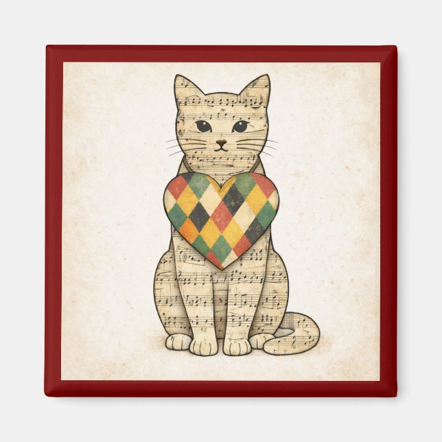Musical Cat Collage with Harlequin Heart Magnet (Framsidan)