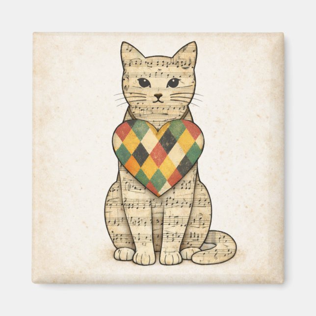 Musical Cat Collage with Harlequin Heart Magnet (Framsidan)