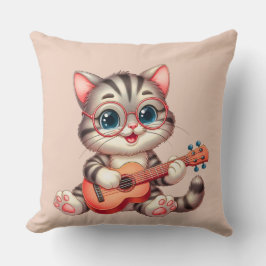 Musical Cat Funny Clipart Throw Pillow for Kids Kudde