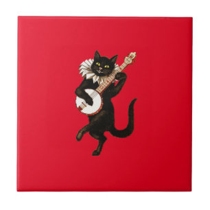 Musical Cat on Red Kakelplatta