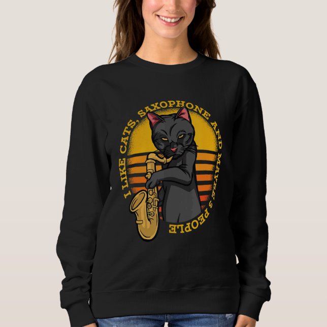 Musical Cat Plays Saxophones T Shirt (Framsida)