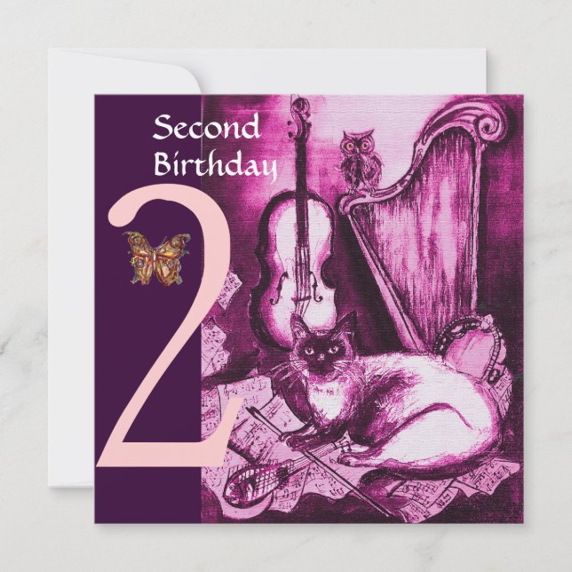 MUSICAL CAT Rosa Fuchsia andra Födelsedagsfesten Inbjudningar (Framsida)