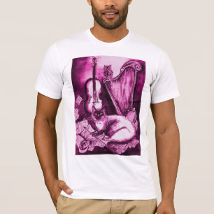 MUSICAL CAT , Rosa Fuchsia Lila and White T Shirt