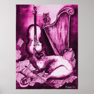 MUSICAL CAT,Rosa Violet and White Poster