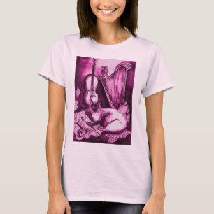 MUSICAL CAT,Rosa Violet and White Tee