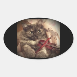 Musical Cat Sticker (OVAL) by RoseWrites Ovalt Klistermärke