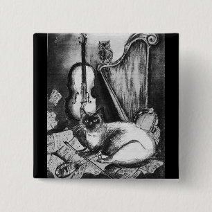 MUSICAL CAT,UGGLA,VIOLIN,HARP Black White Grått Mu Knapp