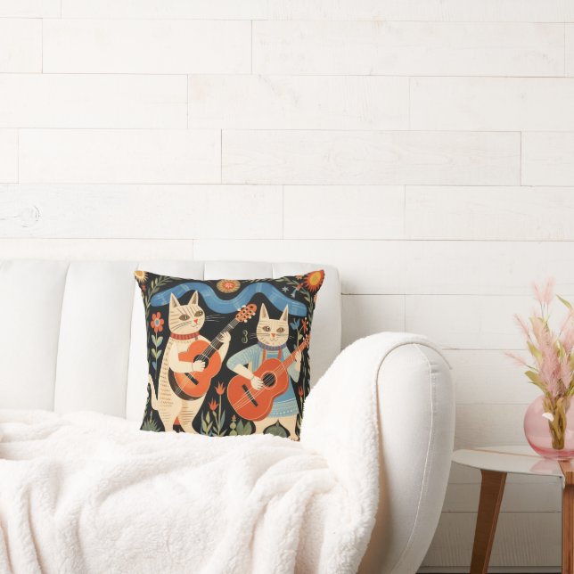 Musical Cats Folk Art Kudde (Soffa)