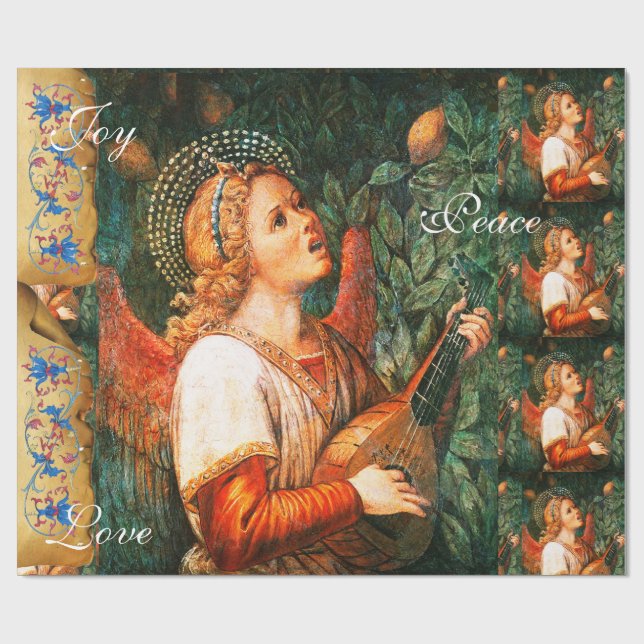 MUSICAL CHRISTMAS ANGEL, JOY FRED KÄRLEK PARCHMENT PRESENTPAPPER (Platt)
