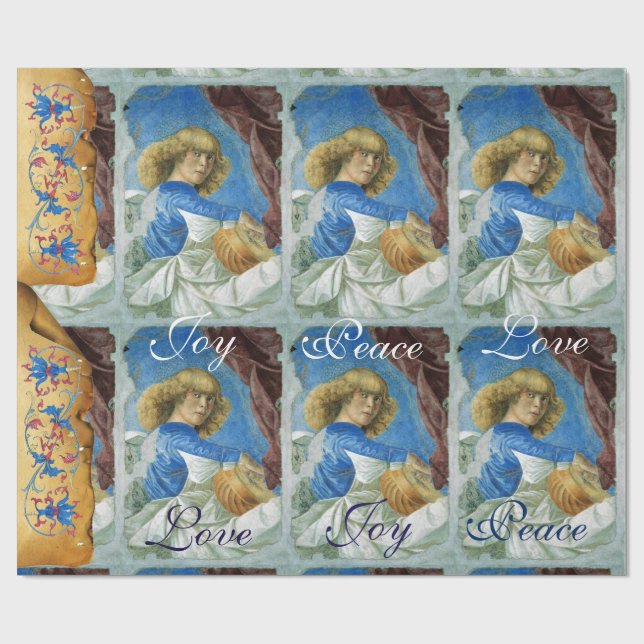 MUSICAL CHRISTMAS ANGEL,JOY PEACE KÄRLEK PARCHMENT PRESENTPAPPER (Platt)