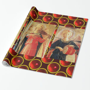 MUSICAL CHRISTMAS ÄNGLAR /SHINY RED RUBY GEMSTONES PRESENTPAPPER