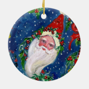 MUSICAL CHRISTMAS NIGHT,SANTA BUGLER Red Heart Julgransprydnad Keramik
