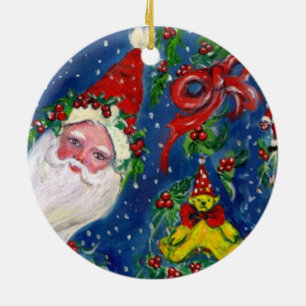 MUSICAL CHRISTMAS NIGHT,SANTA BUGLER Red Heart Julgransprydnad Keramik