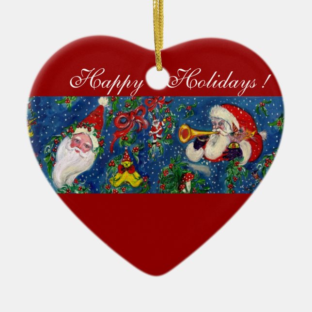 MUSICAL CHRISTMAS NIGHT,SANTA BUGLER Red Heart Julgransprydnad Keramik (Framsidan)