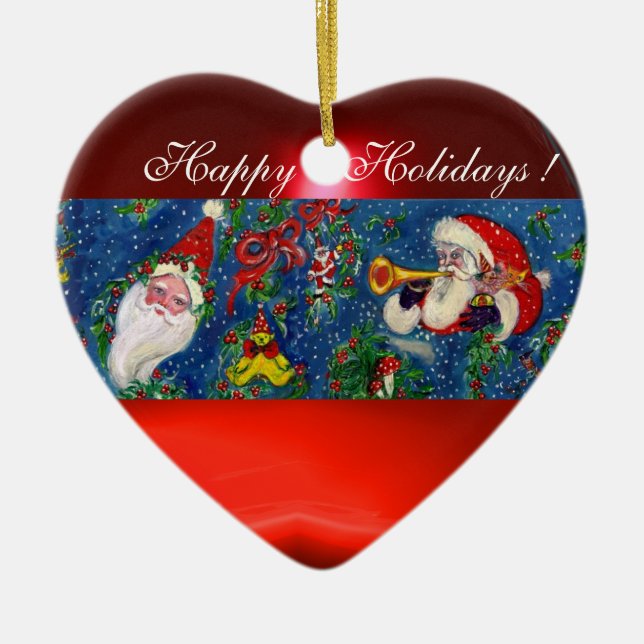 MUSICAL CHRISTMAS NIGHT,SANTA BUGLER Red Heart Julgransprydnad Keramik (Framsidan)