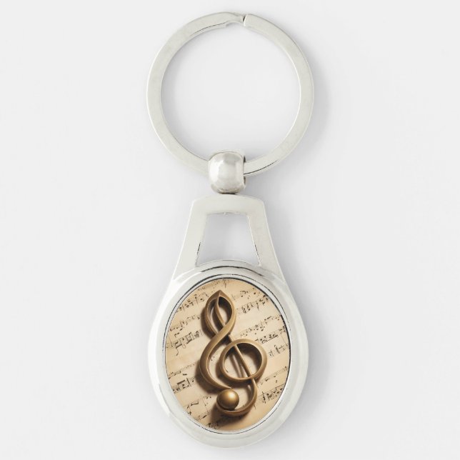 Musical Clef Note Ovalt Silverfärgad Nyckelring (Framsidan)