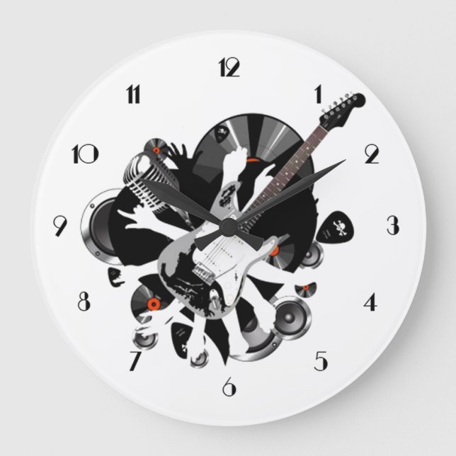 Musical Collage Music Älskare Wall Clock Stor Klocka (Framsida)