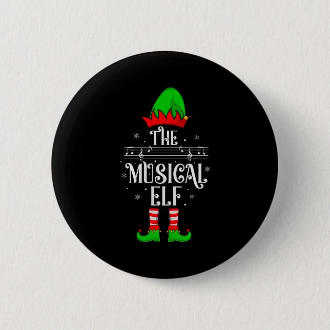 Musical Elf Xmas Christmas Matching Family Elf Squ Knapp (Framsida)
