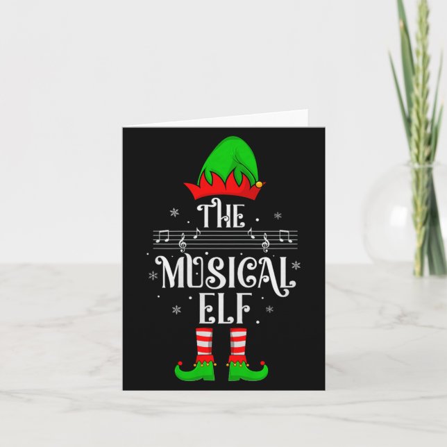 Musical Elf Xmas Christmas Matching Family Elf Squ Kort (Framsida)