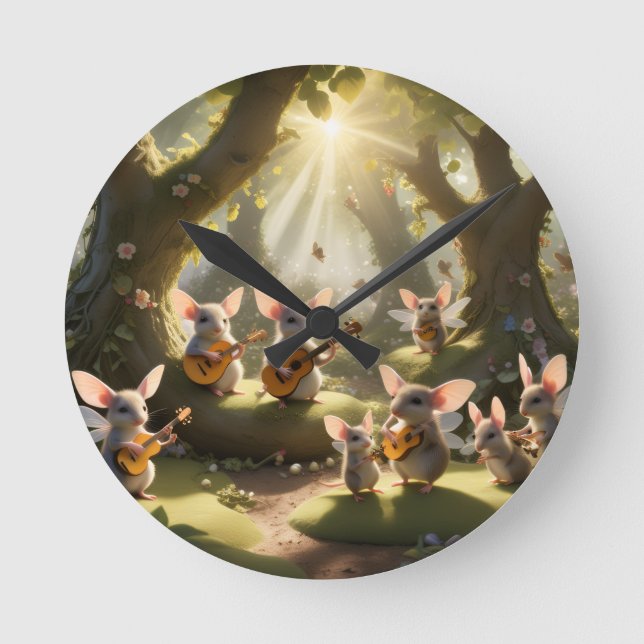 Musical faerie mice wall clock rund klocka (Framsida)