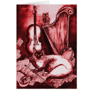 MUSICAL FARS DAG CAT AND UGGLA ,Red White Hälsningskort