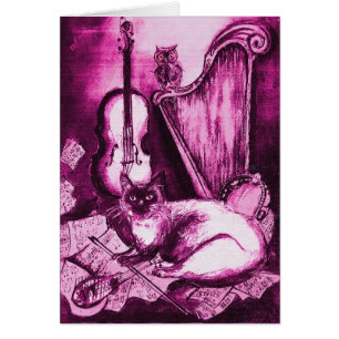 MUSICAL FARS DAG CAT ,Rosa Fuchsia White Hälsningskort