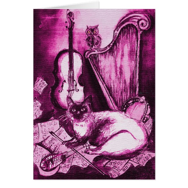 MUSICAL FARS DAG CAT ,Rosa Fuchsia White Hälsningskort (Framsidan)
