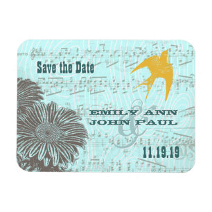 Musical Gerber Daisy Guld Love Bird Spara datum Magnet