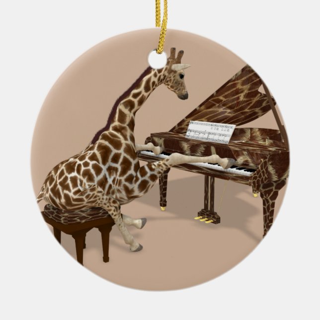 Musical Giraffe Plays Grand Piano Julgransprydnad Keramik (Framsidan)