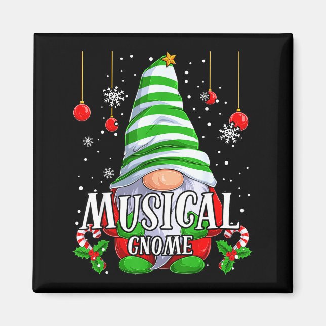 Musical Gnome Christmas Pajamas Matching Family Gr Magnet (Framsidan)