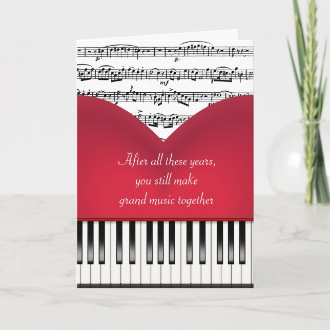 Musical Grand Piano Heart för årsdagen Kort (Framsida)