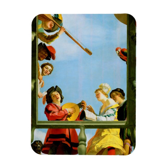 Musical Group on Balcony Fine Art Dutch Painting Magnet (Vertikal)