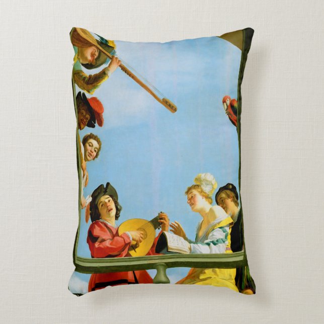 Musical Group on Balcony Fine Art Painting Prydnadskudde (Framsidan(Vertikal))