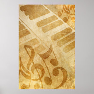 MUSICAL GRUNGE NOTES PIANO BACKGROUNUNDS FADED VIN POSTER