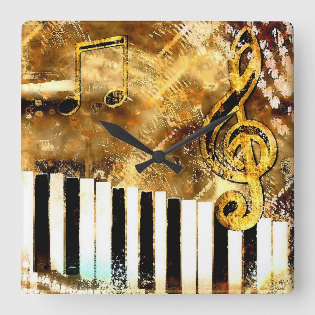 Musical Grunge Wall Clock Fyrkantig Klocka (Framsida)
