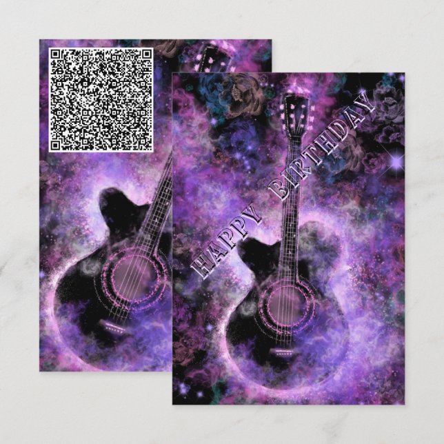Musical Guitar Birthday Card Din QR-kod Önskemål Kort (Fram/baksida)