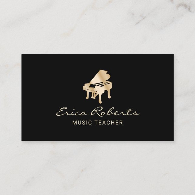 Musical Guld Piano Logotyp Plain Black Music Visitkort (Framsida)