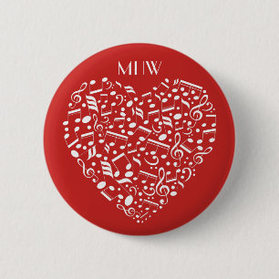 Musical Heart anpassningsbar monogram och färg-kna Knapp