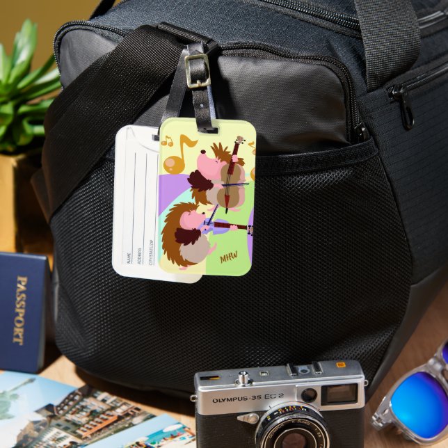 Musical Hedgehogs anpassningsbar monogram Bagagebricka (Framsida & Baksida)