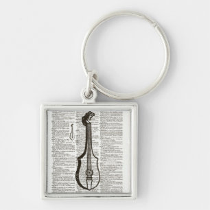 Musical Instrument Dictionary Art Fyrkantig Silverfärgad Nyckelring