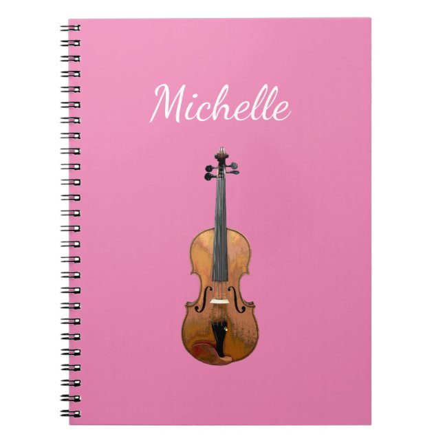 Musical Instrument Violin Girly Rosa Anteckningsbok (Framsidan)