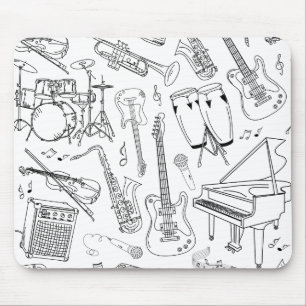Musical Instruments Collage in Black and White Musmatta