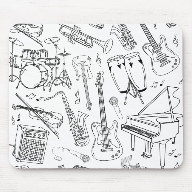 Musical Instruments Collage in Black and White Musmatta (Framsidan)