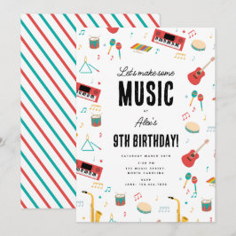 Musical Instruments Music Theme Birthday Party Inbjudningar