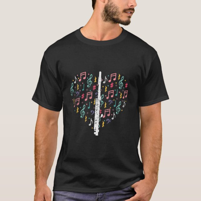 Musical Instruts Music Notes Flute T Shirt (Framsida)