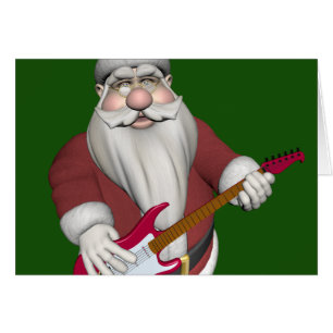 Musical Jultomten with Red Electric Guitar Hälsningskort
