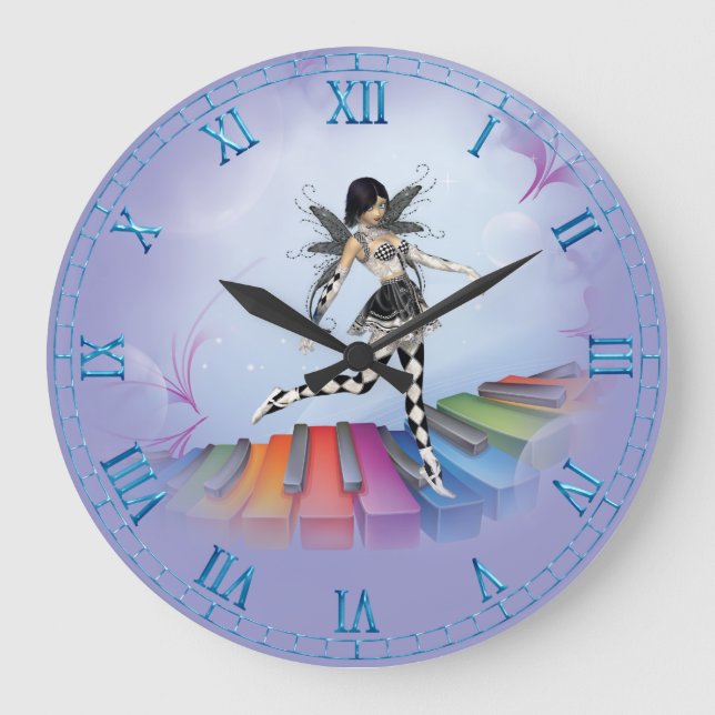 Musical Keyboard Faerie Vignette Wall Clock Stor Klocka (Framsida)